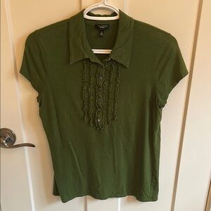 Talbots Women's Green Ruffle Front Short-sleeved Top, size S